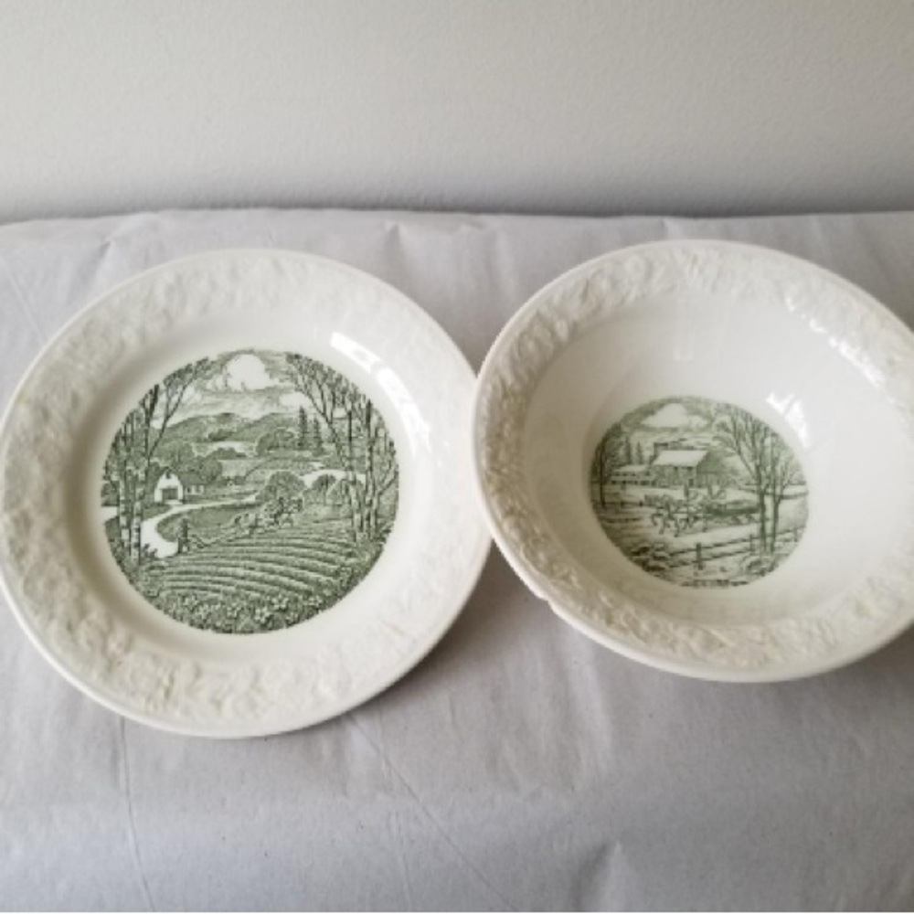 vintage bread plate and bowl in the Pastoral pattern set
